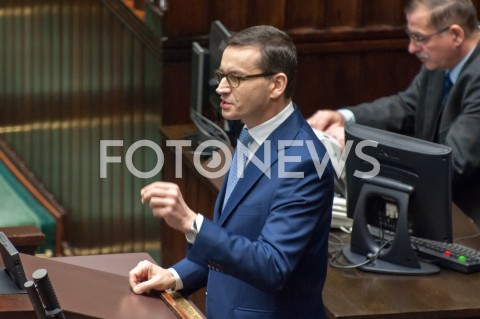  28.12.2018 WARSZAWA SEJM<br />POSIEDZENIE SEJMU<br />DEBATA I GLOSOWANIE NAD USTAWA ZAPOBIEGAJACA WZROSTOWI CEN PRADU W 2019 ROKU<br />N/Z PREMIER MATEUSZ MORAWIECKI<br /> 