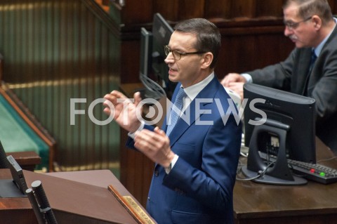  28.12.2018 WARSZAWA SEJM<br />POSIEDZENIE SEJMU<br />DEBATA I GLOSOWANIE NAD USTAWA ZAPOBIEGAJACA WZROSTOWI CEN PRADU W 2019 ROKU<br />N/Z PREMIER MATEUSZ MORAWIECKI<br /> 