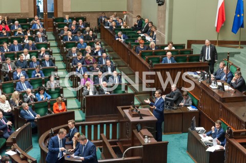  28.12.2018 WARSZAWA SEJM<br />POSIEDZENIE SEJMU<br />DEBATA I GLOSOWANIE NAD USTAWA ZAPOBIEGAJACA WZROSTOWI CEN PRADU W 2019 ROKU<br />N/Z PREMIER MATEUSZ MORAWIECKI PREZES JAROSLAW KACZYNSKI SALA WIDOK VIEW POSLOWIE<br /> 