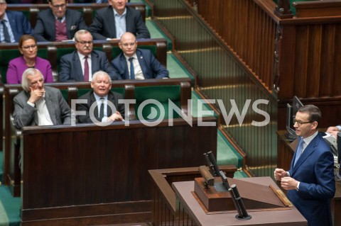  28.12.2018 WARSZAWA SEJM<br />POSIEDZENIE SEJMU<br />DEBATA I GLOSOWANIE NAD USTAWA ZAPOBIEGAJACA WZROSTOWI CEN PRADU W 2019 ROKU<br />N/Z PREMIER MATEUSZ MORAWIECKI PREZES JAROSLAW KACZYNSKI<br /> 