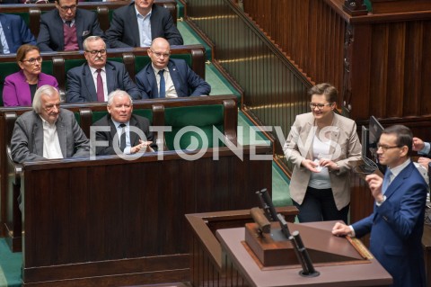  28.12.2018 WARSZAWA SEJM<br />POSIEDZENIE SEJMU<br />DEBATA I GLOSOWANIE NAD USTAWA ZAPOBIEGAJACA WZROSTOWI CEN PRADU W 2019 ROKU<br />N/Z PREMIER MATEUSZ MORAWIECKI PREZES JAROSLAW KACZYNSKI KATARZYNA LUBNAUER<br /> 
