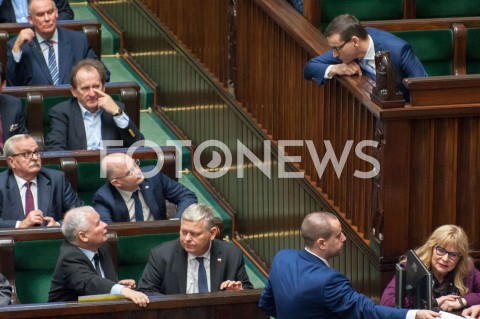  28.12.2018 WARSZAWA SEJM<br />POSIEDZENIE SEJMU<br />DEBATA I GLOSOWANIE NAD USTAWA ZAPOBIEGAJACA WZROSTOWI CEN PRADU W 2019 ROKU<br />N/Z PREMIER MATEUSZ MORAWIECKI PREZES JAROSLAW KACZYNSKI<br /> 