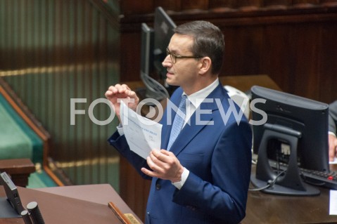  28.12.2018 WARSZAWA SEJM<br />POSIEDZENIE SEJMU<br />DEBATA I GLOSOWANIE NAD USTAWA ZAPOBIEGAJACA WZROSTOWI CEN PRADU W 2019 ROKU<br />N/Z PREMIER MATEUSZ MORAWIECKI<br /> 