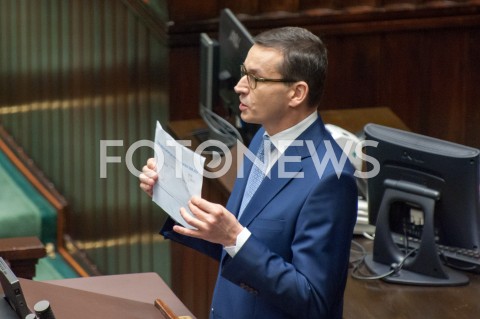  28.12.2018 WARSZAWA SEJM<br />POSIEDZENIE SEJMU<br />DEBATA I GLOSOWANIE NAD USTAWA ZAPOBIEGAJACA WZROSTOWI CEN PRADU W 2019 ROKU<br />N/Z PREMIER MATEUSZ MORAWIECKI<br /> 