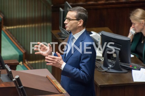  28.12.2018 WARSZAWA SEJM<br />POSIEDZENIE SEJMU<br />DEBATA I GLOSOWANIE NAD USTAWA ZAPOBIEGAJACA WZROSTOWI CEN PRADU W 2019 ROKU<br />N/Z PREMIER MATEUSZ MORAWIECKI<br /> 