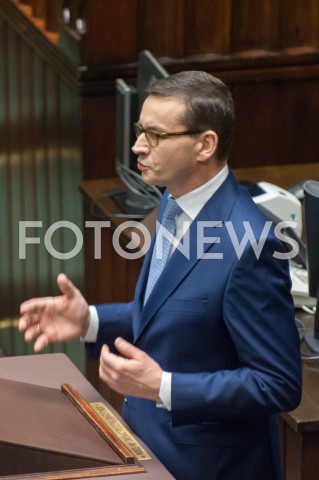  28.12.2018 WARSZAWA SEJM<br />POSIEDZENIE SEJMU<br />DEBATA I GLOSOWANIE NAD USTAWA ZAPOBIEGAJACA WZROSTOWI CEN PRADU W 2019 ROKU<br />N/Z PREMIER MATEUSZ MORAWIECKI<br /> 