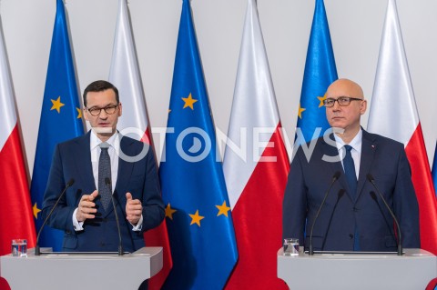  06.01.2019 WARSZAWA<br />KONFERENCJA NA TEMAT WYPADKU W ESCAPE ROOM W MINISTERSTWIE SPRAW WEWNETRZNYCH I ADMINISTRACJI<br />N/Z PREMIER MATEUSZ MORAWIECKI JOACHIM BRUDZINSKI <br /> 