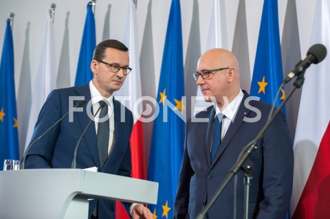  06.01.2019 WARSZAWA<br />KONFERENCJA NA TEMAT WYPADKU W ESCAPE ROOM W MINISTERSTWIE SPRAW WEWNETRZNYCH I ADMINISTRACJI<br />N/Z PREMIER MATEUSZ MORAWIECKI JOACHIM BRUDZINSKI <br /> 
