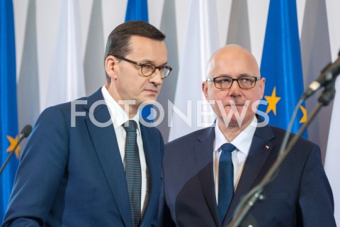  06.01.2019 WARSZAWA<br />KONFERENCJA NA TEMAT WYPADKU W ESCAPE ROOM W MINISTERSTWIE SPRAW WEWNETRZNYCH I ADMINISTRACJI<br />N/Z PREMIER MATEUSZ MORAWIECKI JOACHIM BRUDZINSKI <br /> 