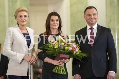  11.01.2019 WARSZAWA<br />
UROCZYSTOSC WRECZENIA KRZYZA KOMANDORSKIEGO ORDERU ODRODZENIA POLSKI AGNIESZCE RADWANSKIEJ<br />
N/Z PREZYDENT ANDRZEJ DUDA AGATA KORNHAUSER DUDA AGNIESZKA RADWANSKA<br />
 