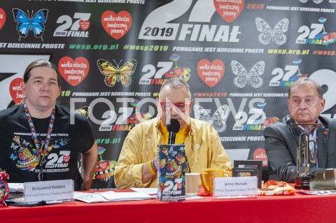  13.01.2019 WARSZAWA<br />27. FINAL WIELKIEJ ORKIESTRY SWIATECZNEJ POMOCY<br />N/Z JERZY JUREK OWSIAK KRZYSZTOF DOBIES BOHDAN MARUSZEWSKI<br /> 