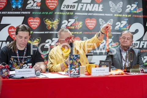  13.01.2019 WARSZAWA<br />27. FINAL WIELKIEJ ORKIESTRY SWIATECZNEJ POMOCY<br />N/Z JERZY JUREK OWSIAK KRZYSZTOF DOBIES BOHDAN MARUSZEWSKI<br /> 