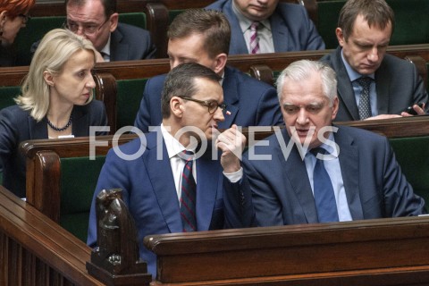  16.01.2019 WARSZAWA SEJM<br />POSIEDZENIE SEJMU<br />N/Z JAROSLAW GOWIN PREMIER MATEUSZ MORAWIECKI<br /> 