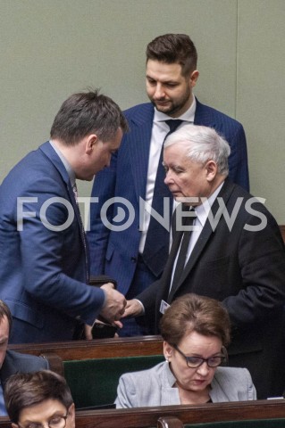  16.01.2019 WARSZAWA SEJM<br />POSIEDZENIE SEJMU<br />N/Z JAROSLAW KACZYNSKI ZBIGNIEW ZIOBRO PATRYK JAKI<br /> 
