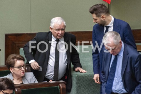  16.01.2019 WARSZAWA SEJM<br />POSIEDZENIE SEJMU<br />N/Z JAROSLAW KACZYNSKI PATRYK JAKI JAROSLAW GOWIN<br /> 