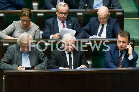  16.01.2019 WARSZAWA SEJM<br />POSIEDZENIE SEJMU<br />N/Z RYSZARD TERLECKI JAROSLAW KACZYNSKI MARIUSZ BLASZCZAK<br /> 
