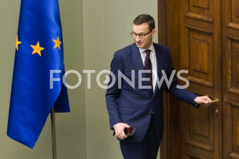  16.01.2019 WARSZAWA SEJM<br />POSIEDZENIE SEJMU<br />N/Z PREMIER MATEUSZ MORAWIECKI FLAGA UE UNIA EUROPEJSKA UNII EUROPEJSKIEJ<br /> 