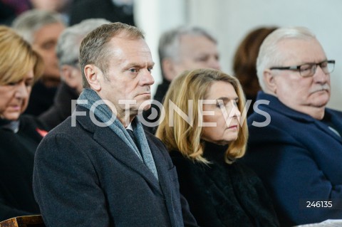  19.01.2019 GDANSK<br />CEREMONIA POGRZEBOWA ZAMORDOWANEGO PREZYDENTA GDANSKA PAWLA ADAMOWICZA W BAZYLICE MARIACKIEJ W GDANSKU<br />N/Z DONALD TUSK MALGORZATA TUSK LECH WALESA <br /> 
