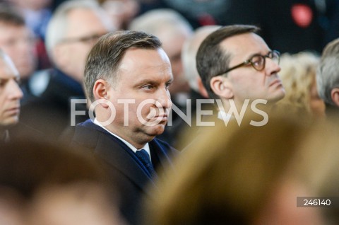  19.01.2019 GDANSK<br />CEREMONIA POGRZEBOWA ZAMORDOWANEGO PREZYDENTA GDANSKA PAWLA ADAMOWICZA W BAZYLICE MARIACKIEJ W GDANSKU<br />N/Z PREZYDENT RP ANDRZEJ DUDA PREMIER MATEUSZ MORAWIECKI <br /> 