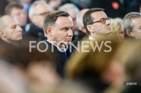  19.01.2019 GDANSK<br />CEREMONIA POGRZEBOWA ZAMORDOWANEGO PREZYDENTA GDANSKA PAWLA ADAMOWICZA W BAZYLICE MARIACKIEJ W GDANSKU<br />N/Z PREZYDENT RP ANDRZEJ DUDA PREMIER MATEUSZ MORAWIECKI <br /> 