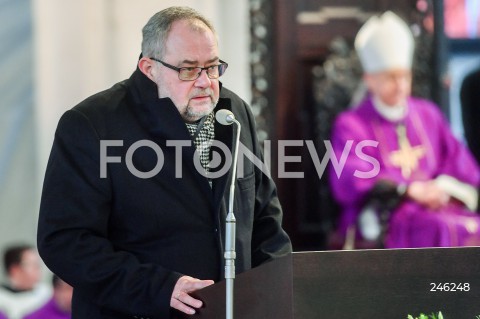  19.01.2019 GDANSK<br />CEREMONIA POGRZEBOWA ZAMORDOWANEGO PREZYDENTA GDANSKA PAWLA ADAMOWICZA W BAZYLICE MARIACKIEJ W GDANSKU<br />N/Z PIOTR ADAMOWICZ BRAT PREZYDENTA PAWLA ADAMOWICZA <br /> 