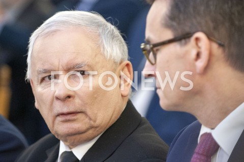  26.01.2019 WARSZAWA<br />KONFERENCJA KLUBU PARLAMENTARNEGO PIS ZASADY PROWADZENIA POLITYKI ROZWOJU W POLSCE<br />N/Z PREZES JAROSLAW KACZYNSKI PREMIER MATEUSZ MORAWIECKI<br /> 