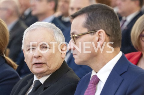  26.01.2019 WARSZAWA<br />KONFERENCJA KLUBU PARLAMENTARNEGO PIS ZASADY PROWADZENIA POLITYKI ROZWOJU W POLSCE<br />N/Z PREZES JAROSLAW KACZYNSKI PREMIER MATEUSZ MORAWIECKI <br /> 