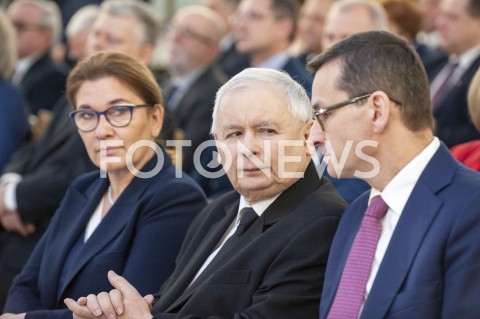  26.01.2019 WARSZAWA<br />KONFERENCJA KLUBU PARLAMENTARNEGO PIS ZASADY PROWADZENIA POLITYKI ROZWOJU W POLSCE<br />N/Z PREZES JAROSLAW KACZYNSKI PREMIER MATEUSZ MORAWIECKI BEATA MAZUREK<br /> 