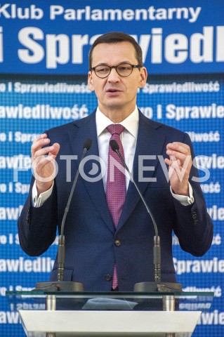  26.01.2019 WARSZAWA<br />KONFERENCJA KLUBU PARLAMENTARNEGO PIS ZASADY PROWADZENIA POLITYKI ROZWOJU W POLSCE<br />N/Z PREMIER MATEUSZ MORAWIECKI<br /> 