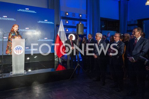  30.01.2019 WARSZAWA<br />OBCHODY 100 LAT RELACJI DYPLOMATYCZNYCH MIEDZY STANAMI ZJEDNOCZONYMI AMERYKI POLNOCNEJ A POLSKA<br />N/Z GEORGETTE MOSBACHER PREMIER MATEUSZ MORAWIECKI JACEK CZAPUTOWICZ<br /> 