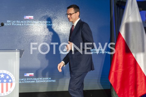  30.01.2019 WARSZAWA<br />OBCHODY 100 LAT RELACJI DYPLOMATYCZNYCH MIEDZY STANAMI ZJEDNOCZONYMI AMERYKI POLNOCNEJ A POLSKA<br />N/Z PREMIER MATEUSZ MORAWIECKI<br /> 
