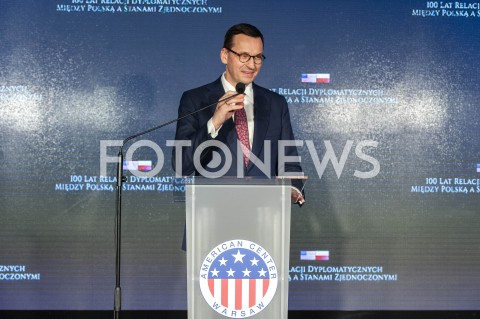  30.01.2019 WARSZAWA<br />OBCHODY 100 LAT RELACJI DYPLOMATYCZNYCH MIEDZY STANAMI ZJEDNOCZONYMI AMERYKI POLNOCNEJ A POLSKA<br />N/Z PREMIER MATEUSZ MORAWIECKI<br /> 