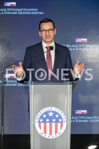 30.01.2019 WARSZAWA<br />OBCHODY 100 LAT RELACJI DYPLOMATYCZNYCH MIEDZY STANAMI ZJEDNOCZONYMI AMERYKI POLNOCNEJ A POLSKA<br />N/Z PREMIER MATEUSZ MORAWIECKI<br /> 