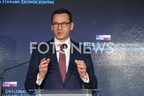  30.01.2019 WARSZAWA<br />OBCHODY 100 LAT RELACJI DYPLOMATYCZNYCH MIEDZY STANAMI ZJEDNOCZONYMI AMERYKI POLNOCNEJ A POLSKA<br />N/Z PREMIER MATEUSZ MORAWIECKI<br /> 