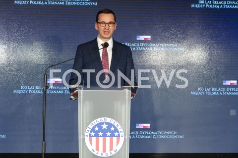  30.01.2019 WARSZAWA<br />OBCHODY 100 LAT RELACJI DYPLOMATYCZNYCH MIEDZY STANAMI ZJEDNOCZONYMI AMERYKI POLNOCNEJ A POLSKA<br />N/Z PREMIER MATEUSZ MORAWIECKI<br /> 