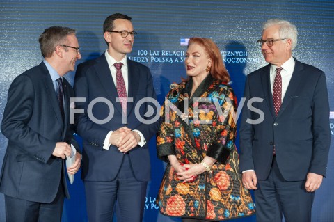  30.01.2019 WARSZAWA<br />OBCHODY 100 LAT RELACJI DYPLOMATYCZNYCH MIEDZY STANAMI ZJEDNOCZONYMI AMERYKI POLNOCNEJ A POLSKA<br />N/Z KRZYSZTOF SZCZERSKI PREMIER MATEUSZ MORAWIECKI GEORGETTE MOSBACHER JACEK CZAPUTOWICZ<br /> 