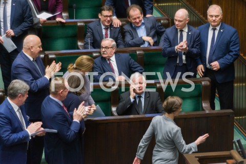  30.01.2019 WARSZAWA SEJM<br />POSIEDZENIE SEJMU<br />N/Z JAROSLAW KACZYNSKI POSLOWIE BIJACY BRAWO<br /> 