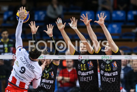  01.02.2019 RZESZOW<br />
SIATKOWKA PLUSLIGA 2018/2019 MEN VOLLEYBALL POLAND POLISH PLUS LIGA LEAGUE SEASON 2018/2019<br />
MECZ ASSECO RESOVIA RZESZOW - ALURON VIRTU WARTA ZAWIERCIE <br />
N/Z MICHAL MASNY BARTOSZ GAWRYSZEWSKI KAMIL SEMENIUK BLOK <br />
 