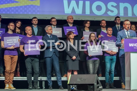  04.02.2019 LODZ <br />KONWENCJA REGIONALNA PARTII WIOSNA ROBERTA BIEDRONIA W LODZI<br />N/Z GABRIELA MORAWSKA STANECKA ROBERT BIEDRON MARCIN ANASZEWICZ<br /> 