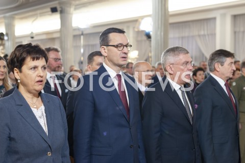  08.02.2019 WARSZAWA SEJM<br />OBCHODY 100LECIA PARLAMENTARYZMU<br />N/Z HALINA SZYMANSKA PREMIER MATEUSZ MORAWIECKI STANISLAW KARCZEWSKI MAREK KUCHCINSKI <br /> 