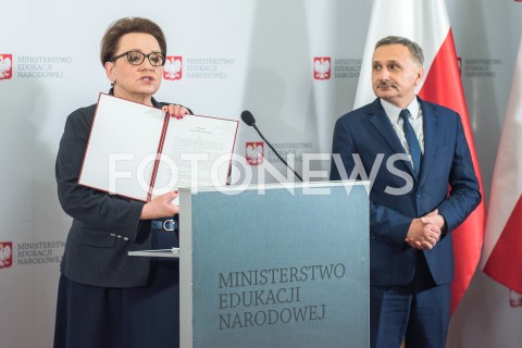  11.02.2019 WARSZAWA<br />KONFERENCJA PRASOWA MINISTER EDUKACJI NARODOWEJ<br />POROZUMIENIE NA RZECZ EDUKACJI PRZYSZLOSCI<br />N/Z ANNA ZALEWSKA MACIEJ KOPEC<br /> 