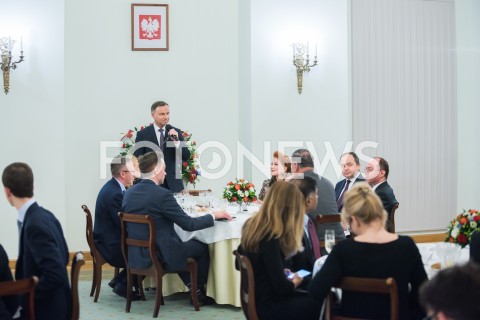  11.02.2019 WARSZAWA<br />SPOTKANIE PREZYDENTA RP Z SZEFAMI MISJI DYPLOMATYCZNYCH PANSTW INICJATYWY TROJMORZA<br />N/Z GEORGETTE MOSBACHER PREZYDENT RP ANDRZEJ DUDA KONRAD SZYMANSKI<br /> 