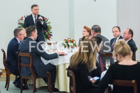  11.02.2019 WARSZAWA<br />SPOTKANIE PREZYDENTA RP Z SZEFAMI MISJI DYPLOMATYCZNYCH PANSTW INICJATYWY TROJMORZA<br />N/Z GEORGETTE MOSBACHER PREZYDENT RP ANDRZEJ DUDA KONRAD SZYMANSKI<br /> 
