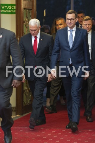  14.02.2019 WARSZAWA<br />SPOTKANIE PREMIERA POLSKI Z WICEPREZYDENTEM USA<br />KANCELARIA PREZESA RADY MINISTROW<br />N/Z PREMIER MATEUSZ MORAWIECKI WICEPREZYDENT MIKE PENCE<br /> 