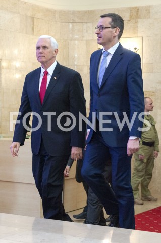  14.02.2019 WARSZAWA<br />SPOTKANIE PREMIERA POLSKI Z WICEPREZYDENTEM USA<br />KANCELARIA PREZESA RADY MINISTROW<br />N/Z PREMIER MATEUSZ MORAWIECKI WICEPREZYDENT MIKE PENCE<br /> 