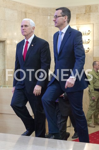  14.02.2019 WARSZAWA<br />SPOTKANIE PREMIERA POLSKI Z WICEPREZYDENTEM USA<br />KANCELARIA PREZESA RADY MINISTROW<br />N/Z PREMIER MATEUSZ MORAWIECKI WICEPREZYDENT MIKE PENCE<br /> 