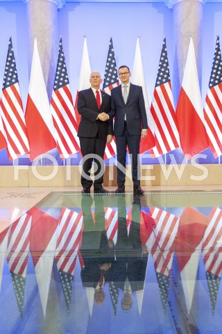  14.02.2019 WARSZAWA<br />SPOTKANIE PREMIERA POLSKI Z WICEPREZYDENTEM USA<br />KANCELARIA PREZESA RADY MINISTROW<br />N/Z PREMIER MATEUSZ MORAWIECKI WICEPREZYDENT MIKE PENCE<br /> 