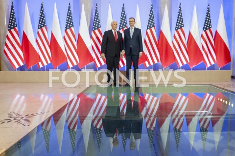  14.02.2019 WARSZAWA<br />SPOTKANIE PREMIERA POLSKI Z WICEPREZYDENTEM USA<br />KANCELARIA PREZESA RADY MINISTROW<br />N/Z PREMIER MATEUSZ MORAWIECKI WICEPREZYDENT MIKE PENCE<br /> 