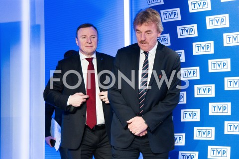  18.02.2019 WARSZAWA<br />
KONFERENCJA PREZESA TELEWIZJI POLSKIEJ I PREZESA PZPN<br />
N/Z JACEK KURSKI PREZES PZPN ZBIGNIEW BONIEK<br />
 