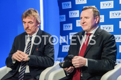  18.02.2019 WARSZAWA<br />
KONFERENCJA PREZESA TELEWIZJI POLSKIEJ I PREZESA PZPN<br />
N/Z JACEK KURSKI PREZES PZPN ZBIGNIEW BONIEK<br />
 